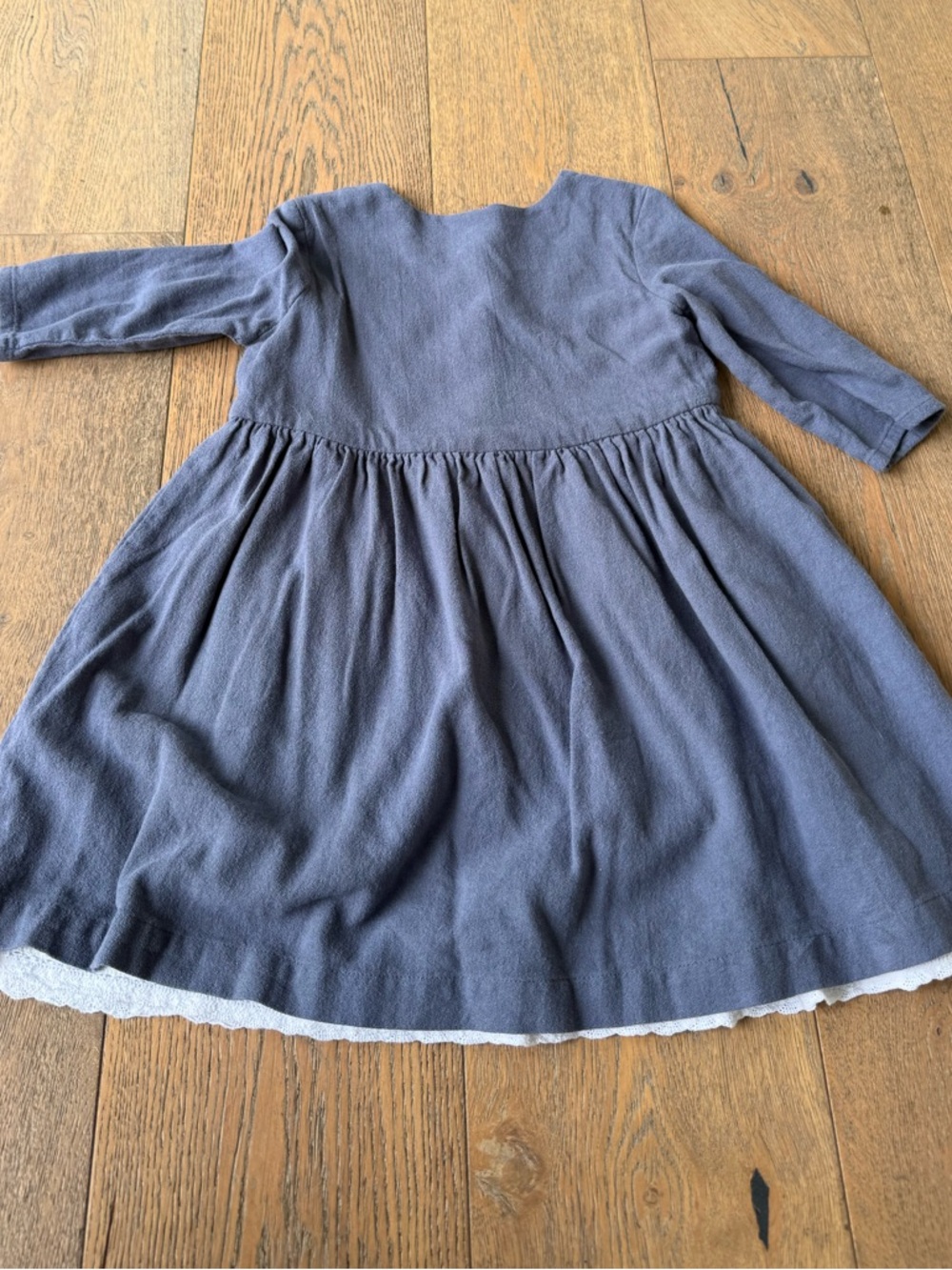 Little cotton clothes Long Sleeve blue Dress with Lace Hem - Picture 4 of 4